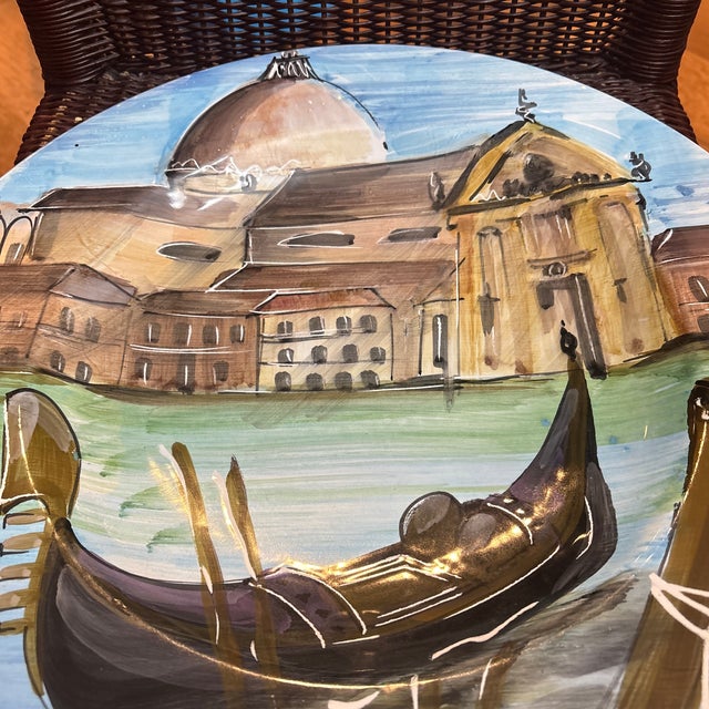 VIETRI Vietri Hand Painted Platter of Venice With a Gondola Waiting in Front of the Doges Palace For Sale - Image 4 of 4