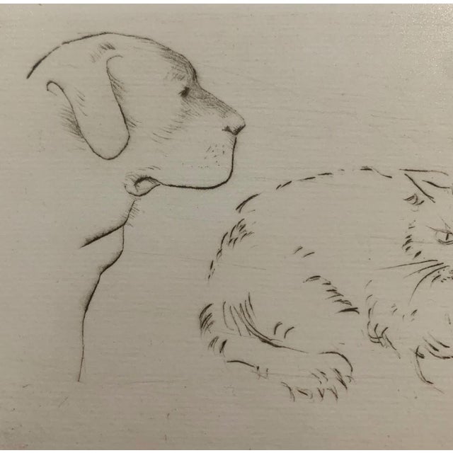 Contemporary Leszek Rózga, Dog with a Cat, 1988, Drypoint on Paper For Sale - Image 3 of 5