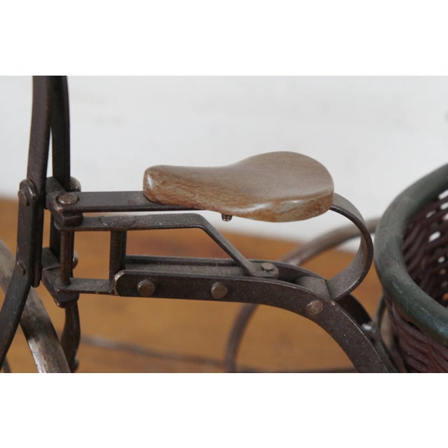 Wood Vintage Metal & Wood Tricycle Bicycle Plant Stand Planter With Wicker Basket For Sale - Image 7 of 12
