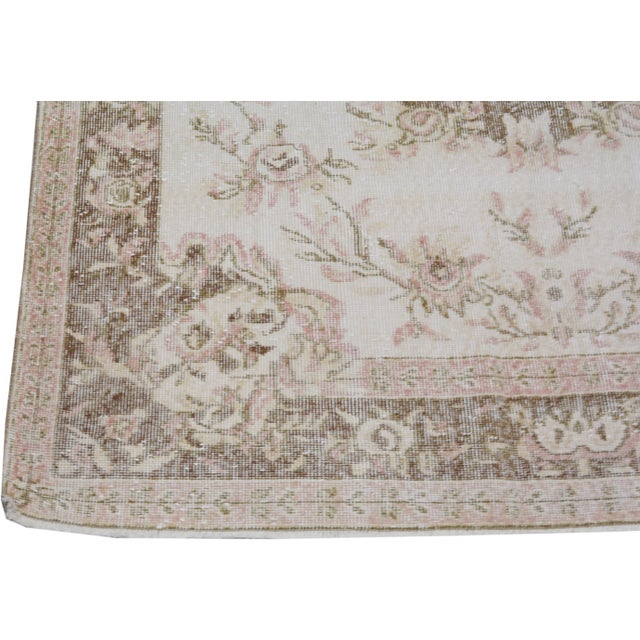 1950s Vintage Turkish Hand Knotted Whitewash Organic Wool Fine Weave Rug,5'10"X9' For Sale - Image 5 of 6