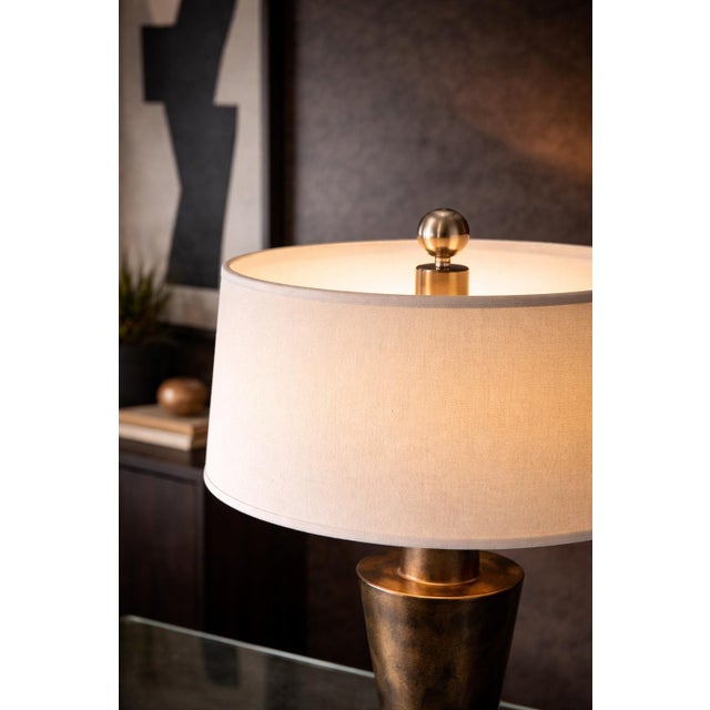 Late 20th Century Large Architectural Brutalist Table Lamp in Aged Bronze Finish – 36″ Sculptural Statement Lamp For Sale - Image 10 of 11