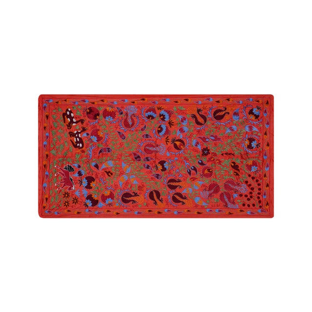 1960s Uzbekistan Central Asian Suzani 3'4'' x 6'1'' Dimension; 40.5" x 73.2" inches / 103 x 186 Cm / 3'4'' x 6'1''...