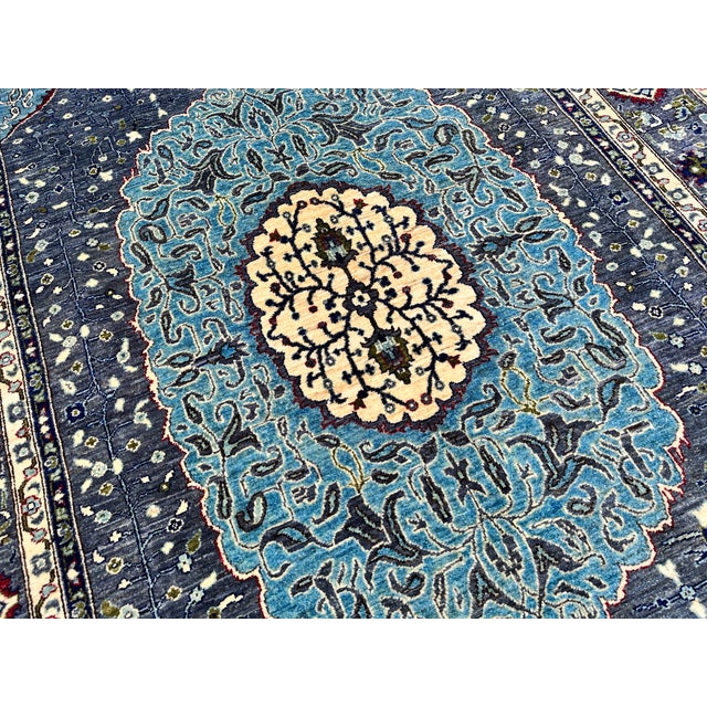 Charcoal Charcoal Blue Persian Tabriz Medallion Hand-Knotted Wool Rug - 6'6" X 9'9 For Sale - Image 8 of 13