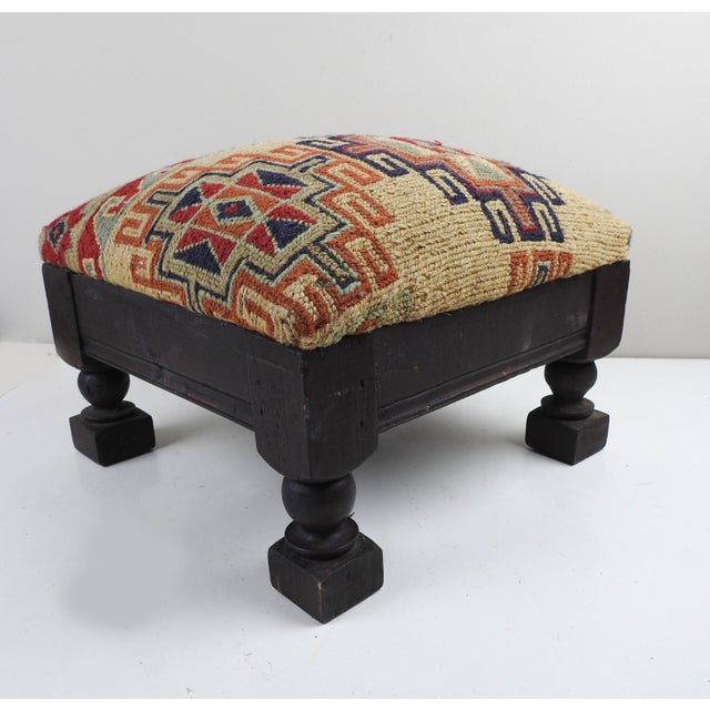 Vintage Wood and Wool Carpet Footstool Chairish