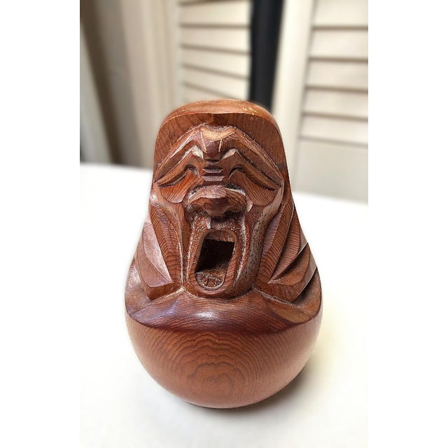 Japanese Vintage Japanese Yawning Daruma Bodhidharma 4" Hand Carved Wood Akubi Figure For Sale - Image 3 of 7