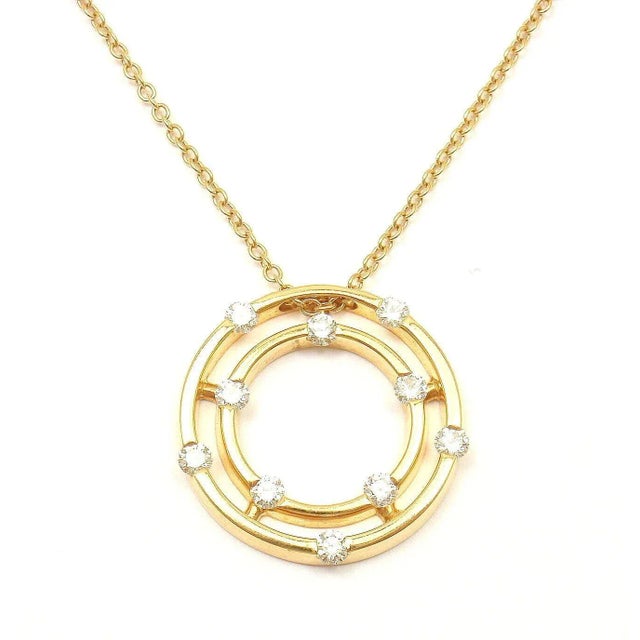 Metal ROBERTO COIN 18K YELLOW GOLD DOUBLE HOOP DIAMOND PENDANT NECKLACE For Sale - Image 7 of 8