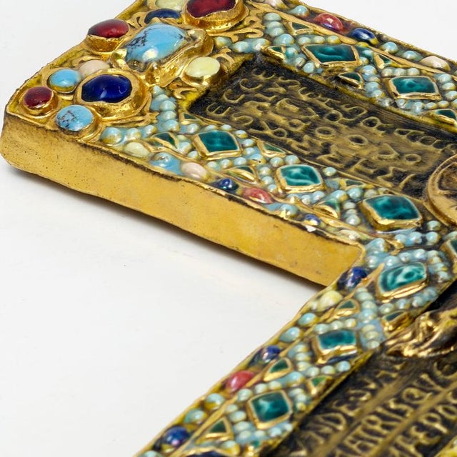 Gilt Ceramic Byzantine Crucifix by Marc Roussel, Vallauris, 1962 For Sale - Image 4 of 12