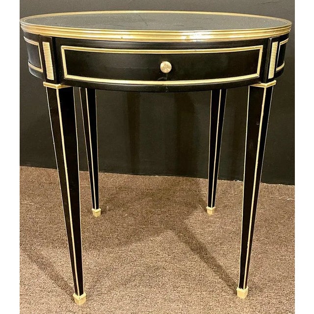 Hollywood Regency Ebony Bouillote or End Tables, Manner Jansen Mirror Tops, Pair For Sale - Image 11 of 13