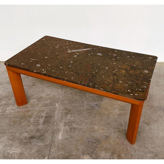 Stone Modernist Fossil Marble Coffee Table with Wooden Base, 1970s For Sale - Image 7 of 10