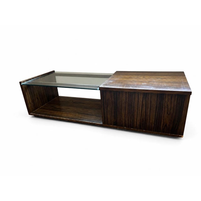 Vintage Art Deco Revival Figured-Wood and Glass Storage Coffee Table For Sale - Image 9 of 12