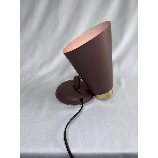 Mid 20th Century Vintage Mid Century Modern Atomic Cone Chocolate Brown Metal & Brass Finish Plug-in Desk Lamp For Sale - Image 5 of 11