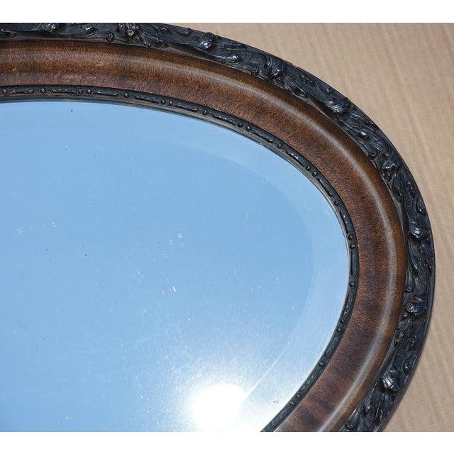 Antique Victorian Oval Hand-Carved Flamed Hardwood Framed Mirror For Sale - Image 4 of 11