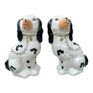 1950s 2 Classic Staffordshire Style Dog Statues. Pair English Style Spaniels Dogs