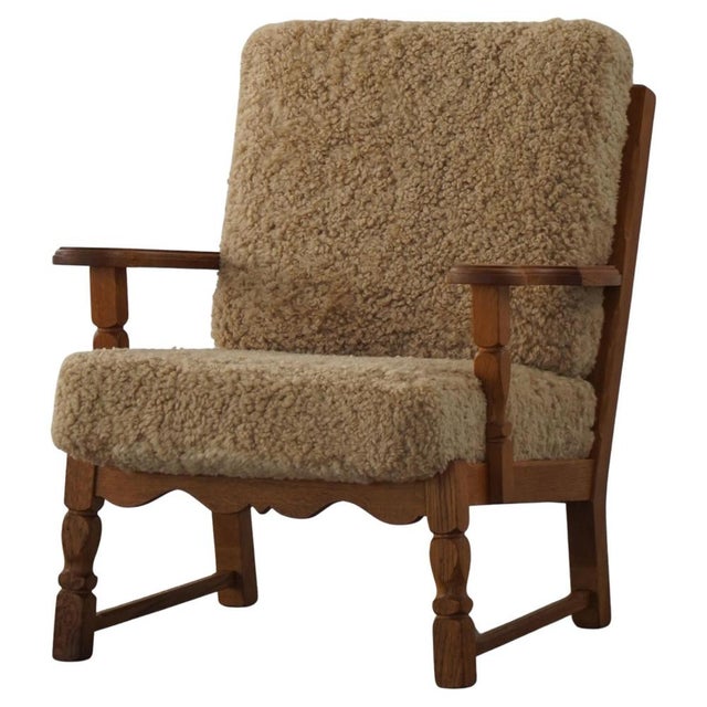 Danish Modern Lounge Chair in Oak and Lambswool by Henning Kjærnulf, 1960s For Sale - Image 15 of 15