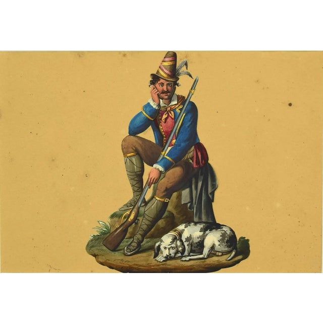 Hunter is an original Watercolor drawing on ivory colored stuck on paper, 1820 c.a. Not signed. This Artwork is attributed...