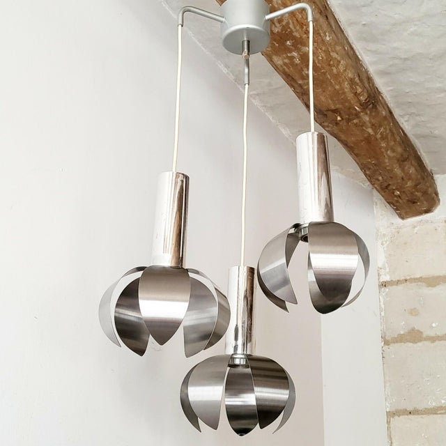 Vintage Space Age Cascade Chandelier with Flowers in Brushed Steel, 1960s-1970s For Sale - Image 9 of 9