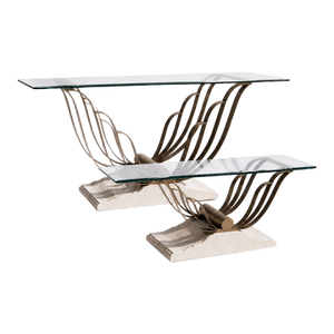 Vintage 1930s Sculptural Glass Console and Coffee Table Set