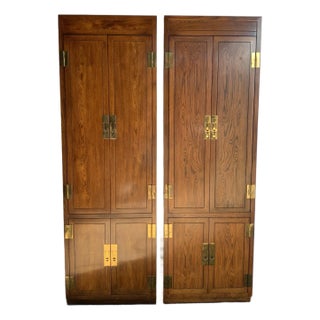 Vintage “Scene One” Campaign Tall Cabinets by Henredon - A Pair For Sale