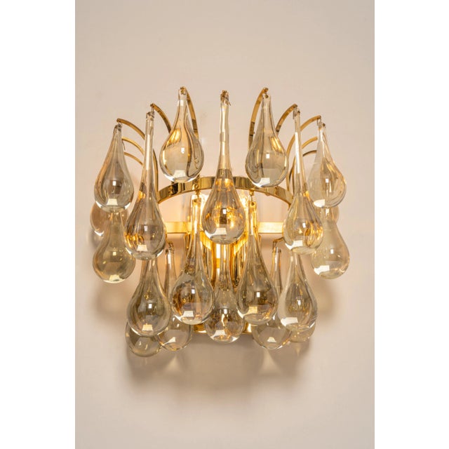 1970s Large Golden Gilded Brass and Crystal Sconces by Palwa, Germany, 1970s, Set of 2 For Sale - Image 5 of 9