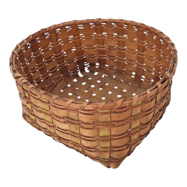 Antique Country American Hand Woven Splint Basket From Maine For Sale