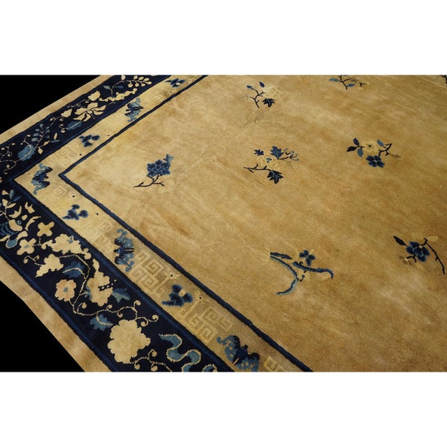 1920s Beige Floral Deco Classic Antique Chinese Peking Carpet 8'10'' X 14' Rug For Sale - Image 9 of 9