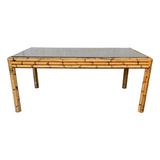 Spanish, 1980s Bamboo Glass Dining Table with Smoked Glass Tabletop For Sale