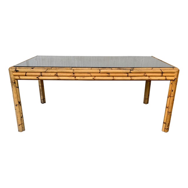 Spanish, 1980s Bamboo Glass Dining Table with Smoked Glass Tabletop For Sale