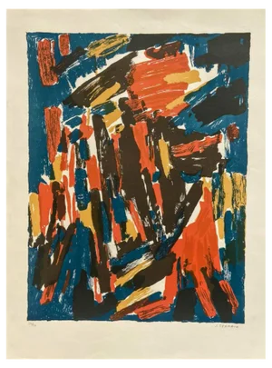 Jacques Germain, Abstract Composition I, Original Hand-Signed Lithograph, 1977