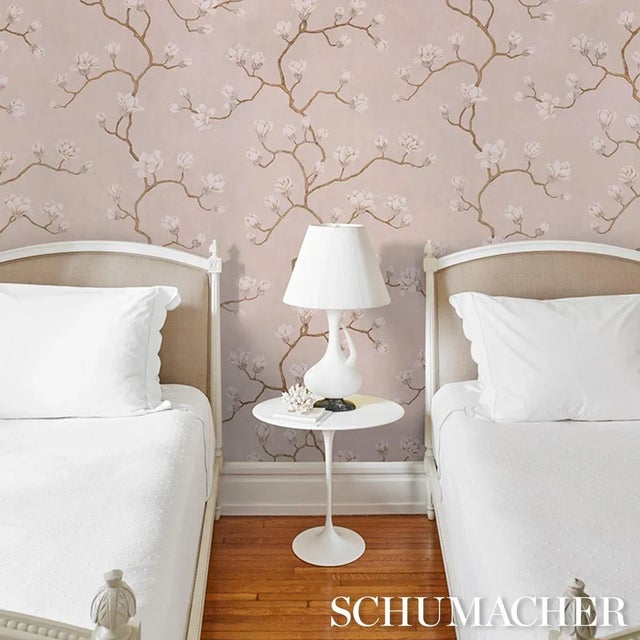 Schumacher Magnolia Tree Wallpaper In Dusty Blush For Sale In New York - Image 6 of 6
