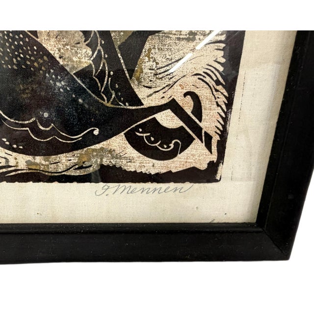Mid-Century Modern Rare Vintage Fannie Mennen Woodblock Print on Fabric - "Persian Horse" - Framed For Sale - Image 3 of 4