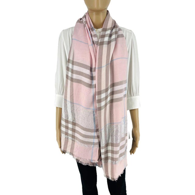 Burberry Burberry Pink Plaid 100% Cashmere Scarf For Sale - Image 4 of 9