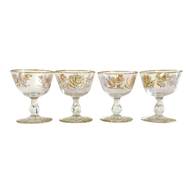 60s Mid-Century Libbey Glass Co. Rose Bouquet Liquor Glasses- Set of 4 For Sale