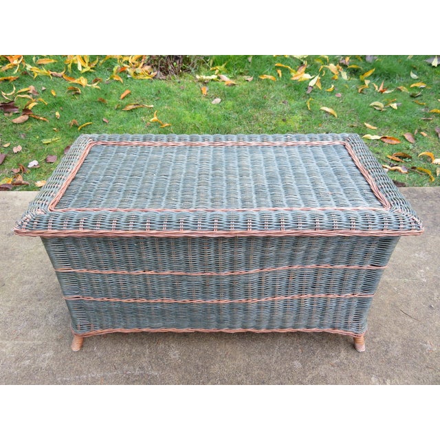 Victorian Vintage Palecek Wicker & Rattan Storage Trunk Blanket Chest Victorian Style Boho For Sale - Image 3 of 13