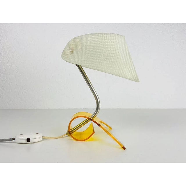 White and Orange Acrylic Glass Table Lamp, 1970s For Sale - Image 3 of 11