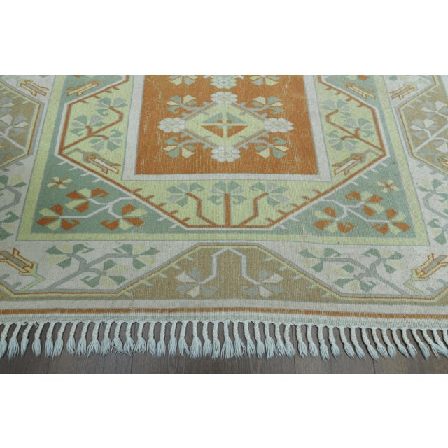 Orange 1970s Vintage Turkish Handmade Wool & Cotton Orange Area Rug For Sale - Image 8 of 11