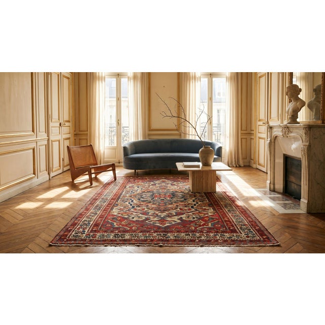 Textile 1920s Ivory Red Medallion Antique Persian Bakhtiari Rug 4'6" X 7'2" Handknotted Wool Carpet For Sale - Image 7 of 9