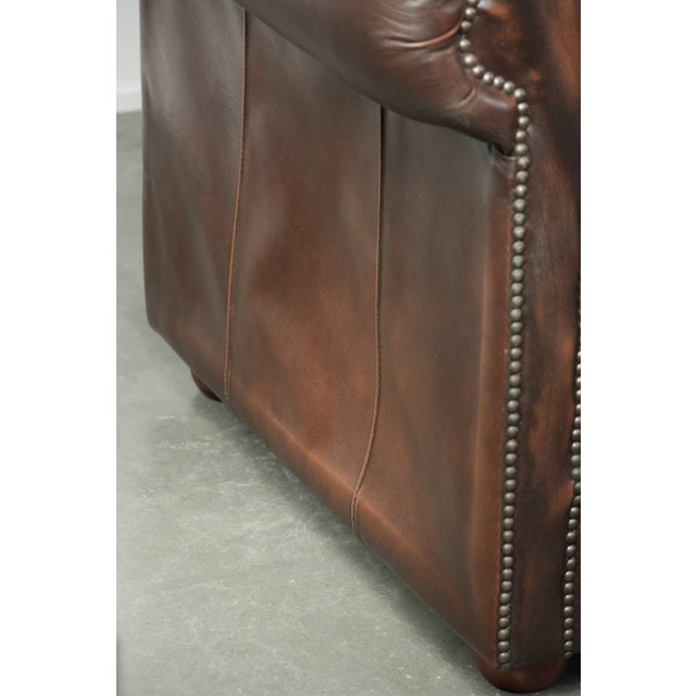 Chesterfield Sofa and Chair in Cowhide Leather, Set of 2 For Sale - Image 6 of 18