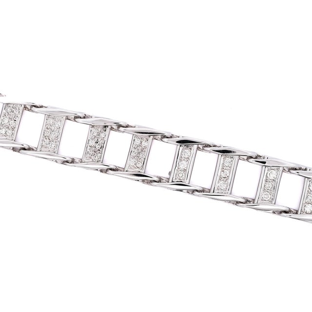 2020s 14k White Gold Square Link 2.5 Carat Diamond Mens Bracelet For Sale - Image 5 of 7