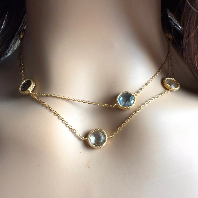 14k Gold Italian Gemstone Station Necklace by Milor 33 Inch Long For Sale - Image 9 of 10