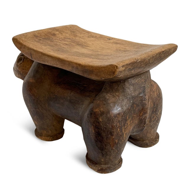Brown Old Antique Baule Monkey Stool 1920s For Sale - Image 8 of 11