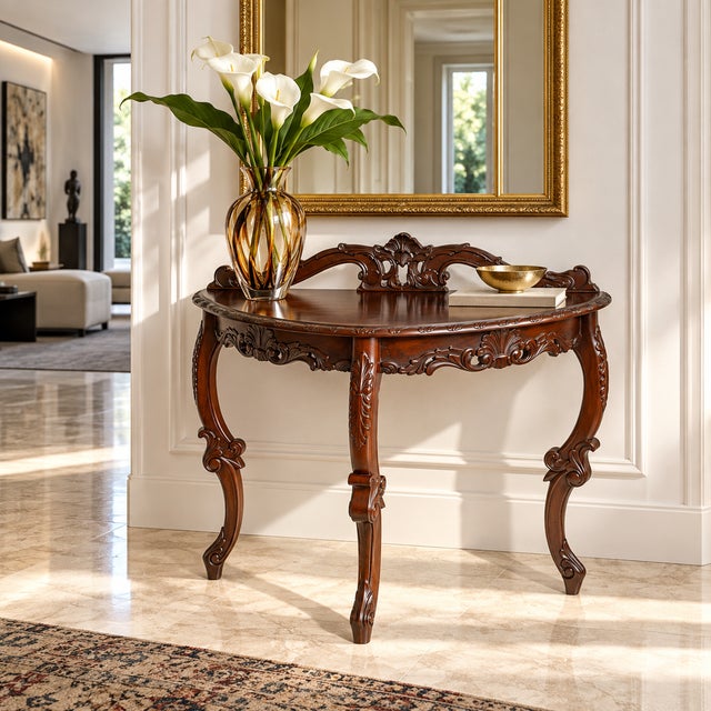 Antique Venetian Mahogany Demilune Console by Eugenio Quarti For Sale - Image 13 of 14
