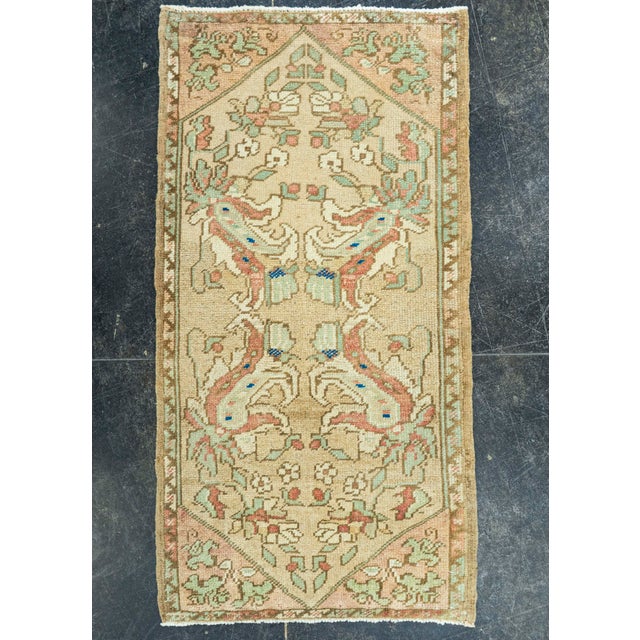 Tan Turkish Mini Rug Oriental Hand Knotted Vintage Rug 1'7" x 3'2" #20753 For Sale - Image 8 of 8