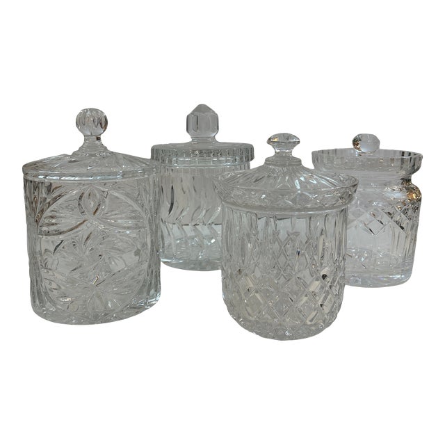 Crystal Lidded Canisters /Jars Group of 4 For Sale