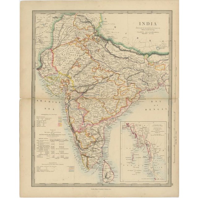 Antique Map of India with Railways Sanctioned by the East India Company, 1858 For Sale - Image 3 of 9