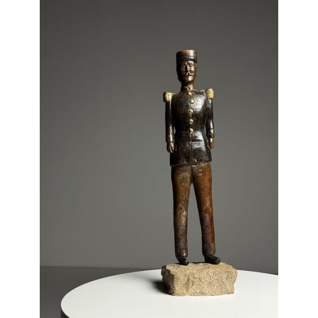 Beautiful original sculpture / hand-carved / statue of a French army officer. Originating from France, 1850-1900. Typical...