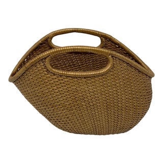 Small Vintage Tight Weave Basket With Handles For Sale