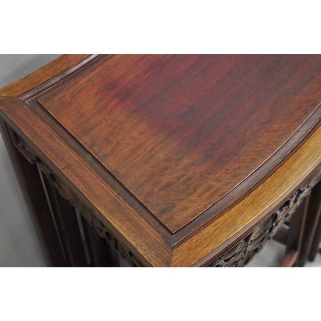 Vintage Chinese Carved Hardwood Curved Frame Nesting Side Tables - Set of 4 For Sale - Image 10 of 18