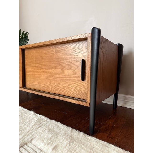 Wood Vintage MCM Teak Media Cabinet/Console With “Exoskeleton” Legs and Sliding Doors For Sale - Image 7 of 12