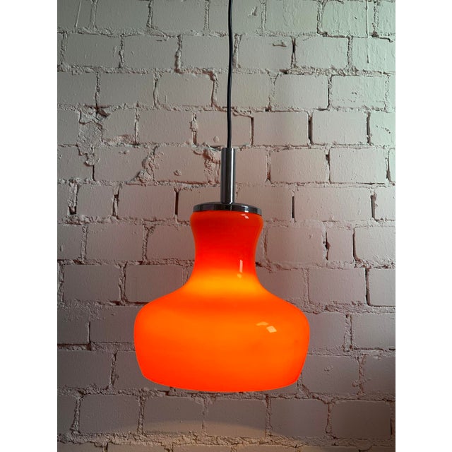 Metal Vintage Orange Glass Pendant Lamp, Germany, 1970s For Sale - Image 7 of 17