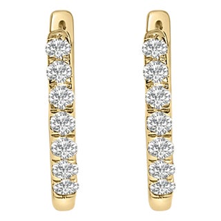 10K Yellow Gold 1/4 Cttw Diamond Double Sided Huggie Hoop Earrings For Sale